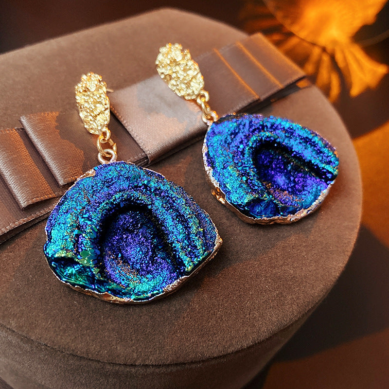 Wholesale Silver Needle Wrinkled Blue Irregular Metal Earrings